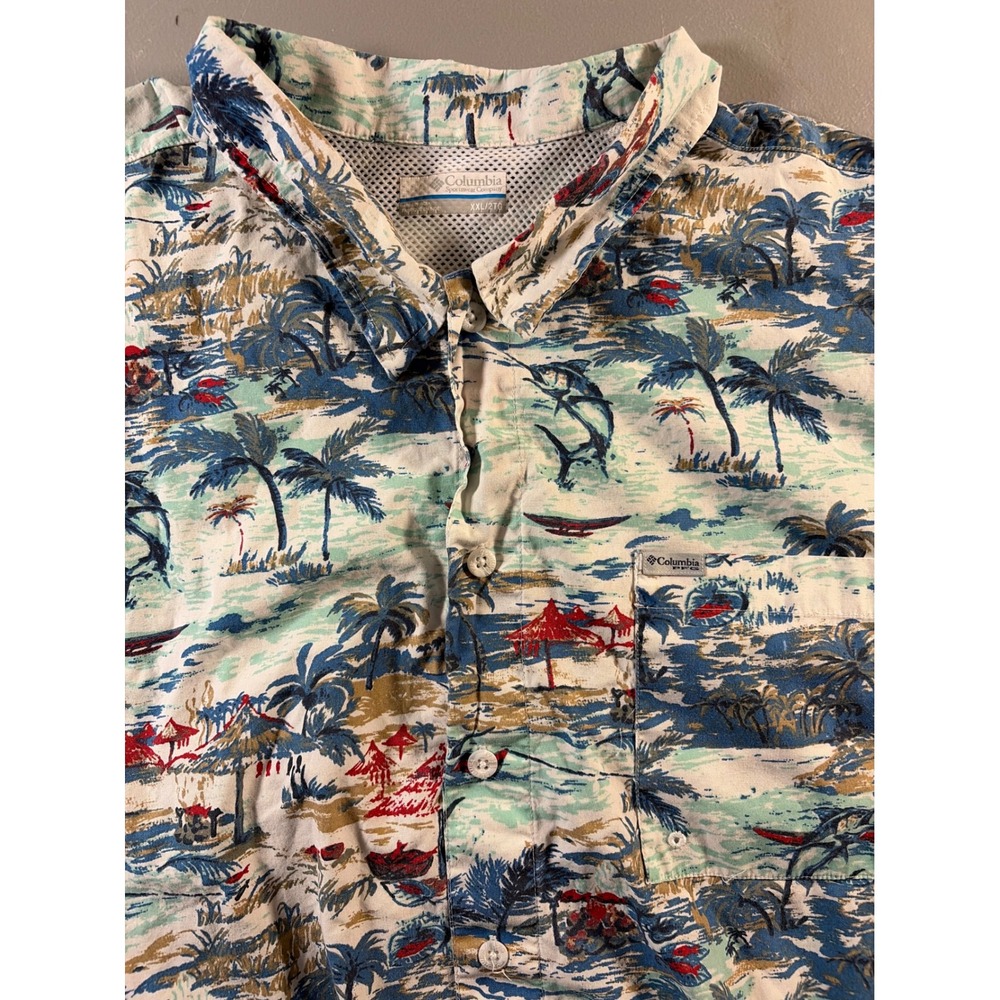 Columbia PFG Fishing Shirt Mens XXL Multicolor Tropical Marlin Print Short Sleev